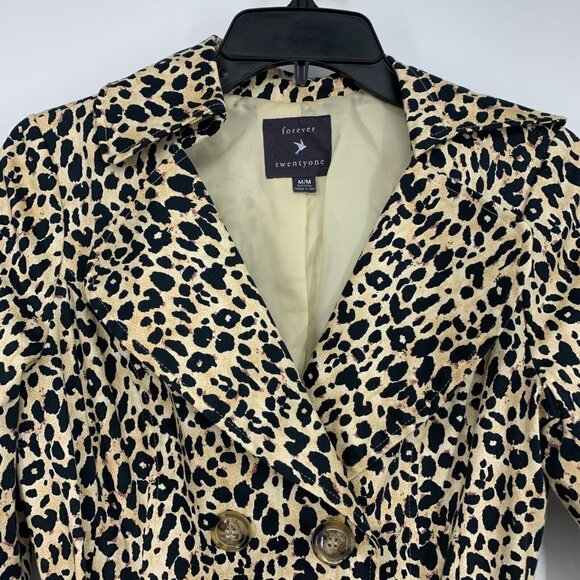Forever 21 Trench Coat Leopard Double Breasted Belted Lined - Picture 3 of 10